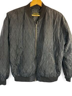 Vintage 100% Silk Bomber Jacket Black Quilted Diana D’or Oversized M